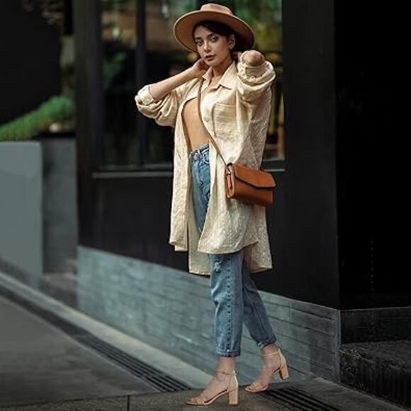 Pizz Annu Womens Size 6 Tan Open Toe 2.5" Block Heel Ankle Strap Sandal Shoes - Picture 5 of 6